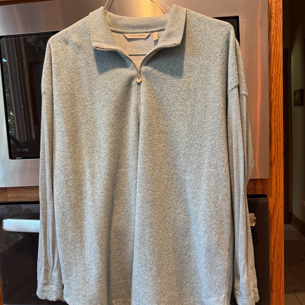 Soft Surroundings Adalyn Fleece Ribbed Sleeve Pullover Long Sleeve Half Zip L